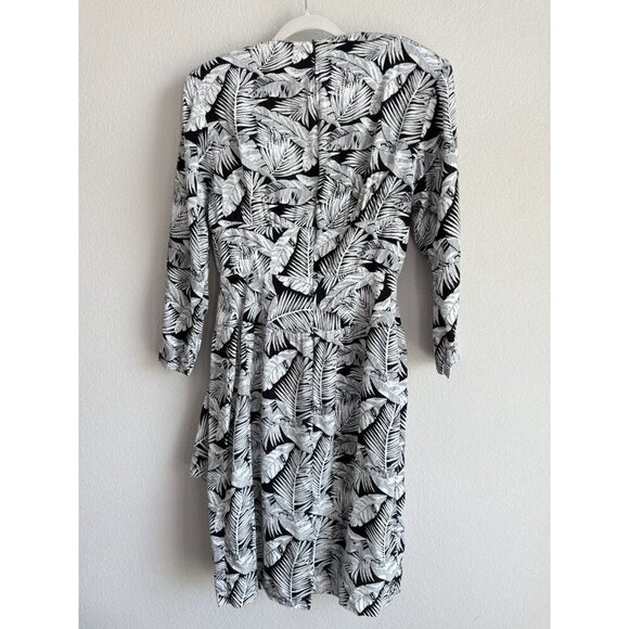 Vintage 1980s APRIL RAIN Dress White Black Palm Print Dolman Long‎ Sleeve 13-14 - Picture 9 of 13
